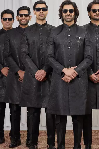 Black jacquard indo western for men
