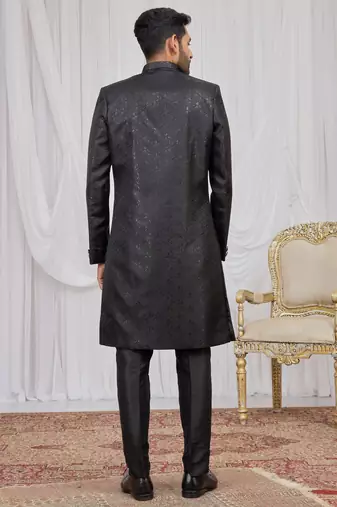 Black jacquard indo western for men