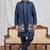 Blue art silk 3 peice long kurta jacket set for men