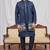 Blue art silk 3 peice long kurta jacket set for men