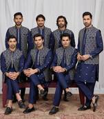 Blue art silk 3 peice  kurta jacket set for men
