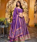 PURPLE Elegant Tasar Silk Lehenga Set with Iconic Sparkle & Lace Border     Blouse & Tassel Dupatta