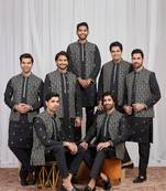 Black art silk 3 peice  kurta jacket set for men