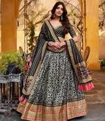 BLACK Elegant Tasar Silk Lehenga Set with Iconic Sparkle & Lace Border     Blouse & Tassel Dupatta