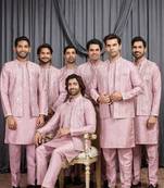 Pink art silk 3 peice  kurta jacket set for men