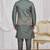 Green  art silk 3 peice  kurta jacket set for men