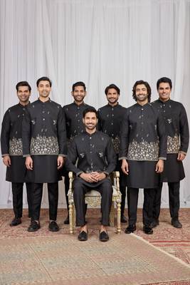 Black  art silk 3 peice  kurta jacket set for men 1
