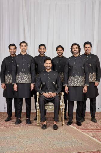 Black  art silk 3 peice  kurta jacket set for men