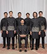 Black  art silk 3 peice  kurta jacket set for men