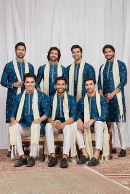 Blue art silk kurta for men 1