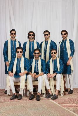 Blue art silk kurta for men 2