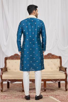 Blue art silk kurta for men 5