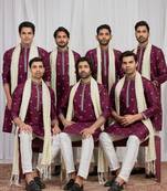 Wine art silk kurta for men