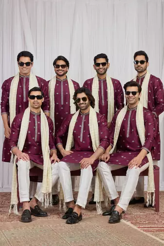Wine art silk kurta for men