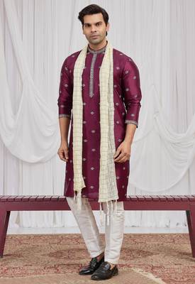 Wine art silk kurta for men 4