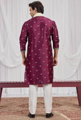 Wine art silk kurta for men 5