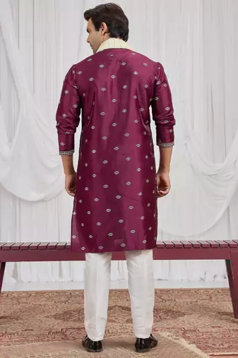 Wine art silk kurta for men