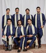 Blue art silk kurta for men