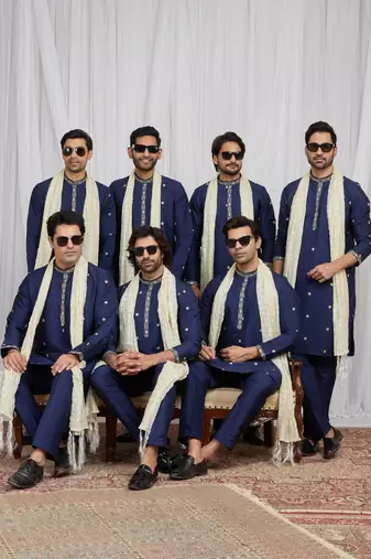 Blue art silk kurta for men