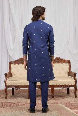 Blue art silk kurta for men 5
