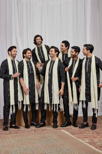 Black art silk kurta for men