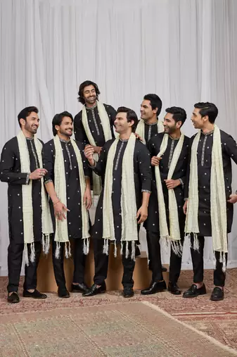 Black art silk kurta for men