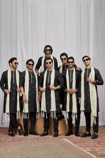 Black art silk kurta for men