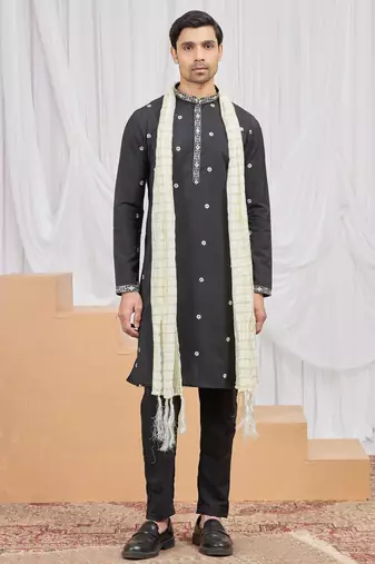 Black art silk kurta for men