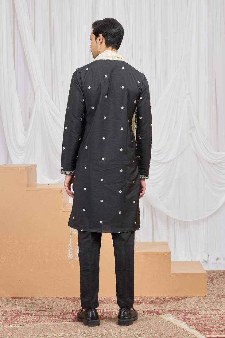 Black art silk kurta for men