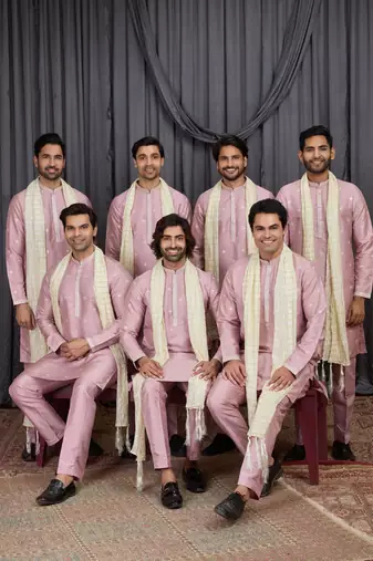 Pink art silk kurta for men