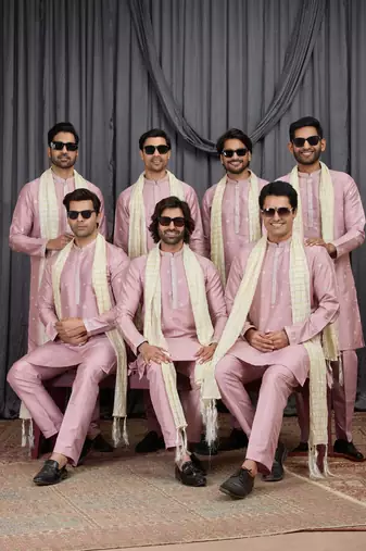 Pink art silk kurta for men
