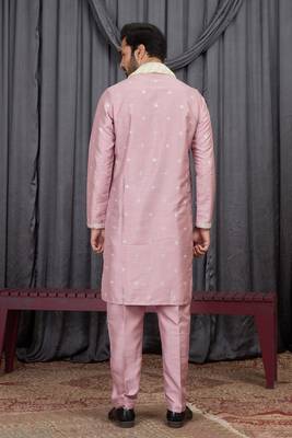 Pink art silk kurta for men 5