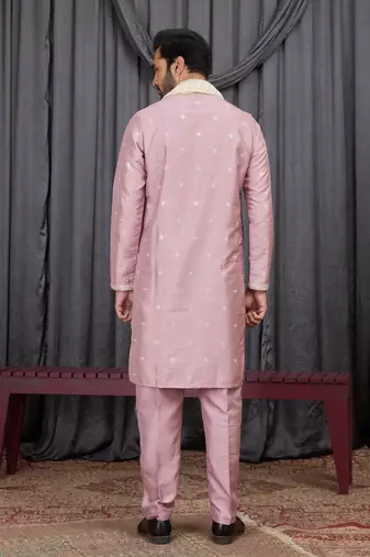 Pink art silk kurta for men