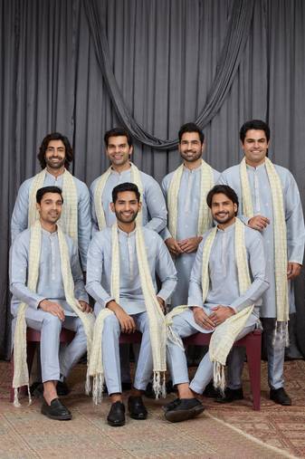 Blue art silk kurta for men