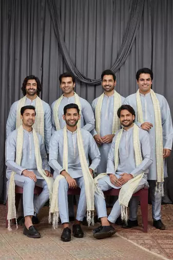 Blue art silk kurta for men