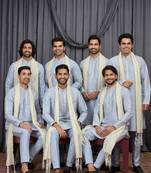 Blue art silk kurta for men