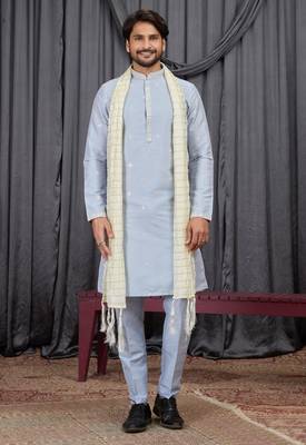 Blue art silk kurta for men 3