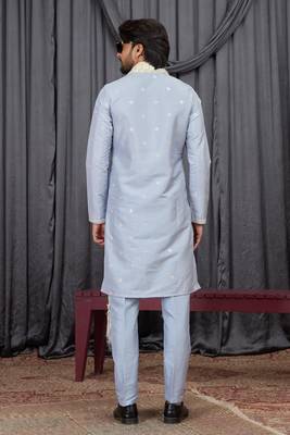 Blue art silk kurta for men 5