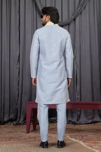 Blue art silk kurta for men