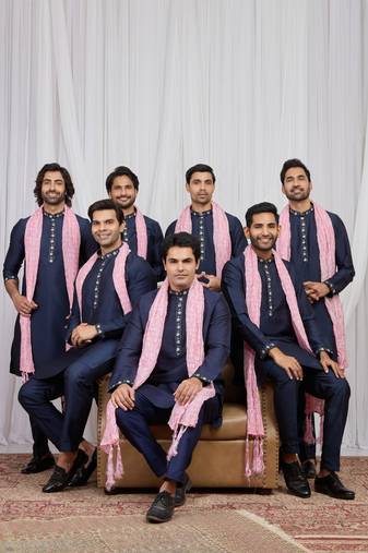 Blue art silk kurta for men