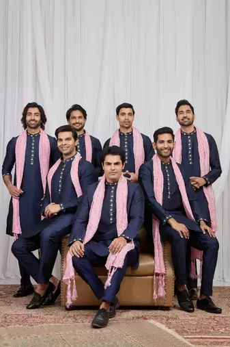 Blue art silk kurta for men