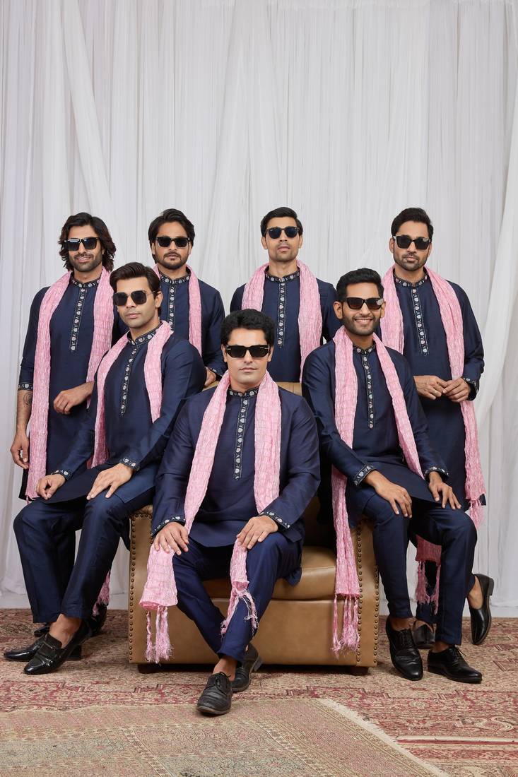 Blue art silk kurta for men