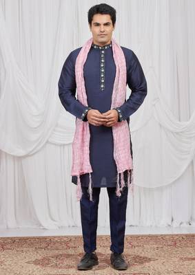 Blue art silk kurta for men 4