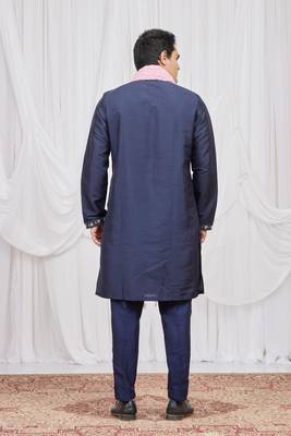Blue art silk kurta for men 5