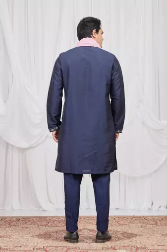 Blue art silk kurta for men