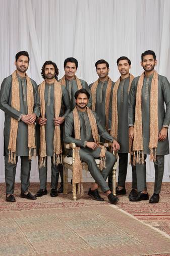 Green art silk kurta for men