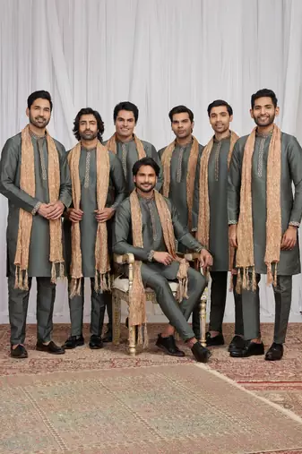 Green art silk kurta for men