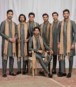 Green art silk kurta for men