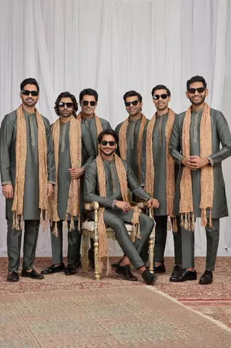 Green art silk kurta for men