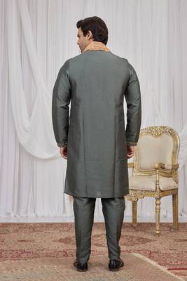 Green art silk kurta for men 5